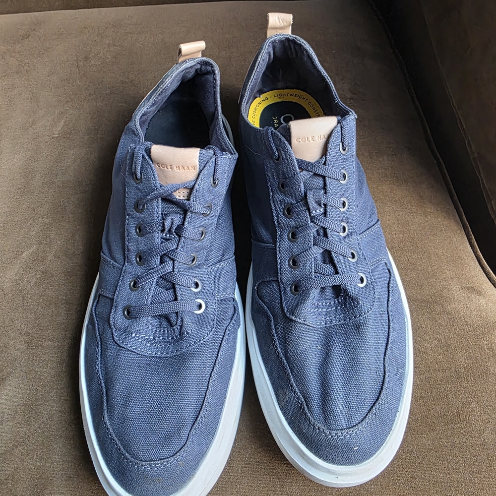 Cole Haan Navy Canvas Lace-Up Sneakers with White Sole